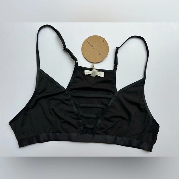 NWT Honey Punch Bar Cut Out Bralette Top Black Size Large - Picture 6 of 8